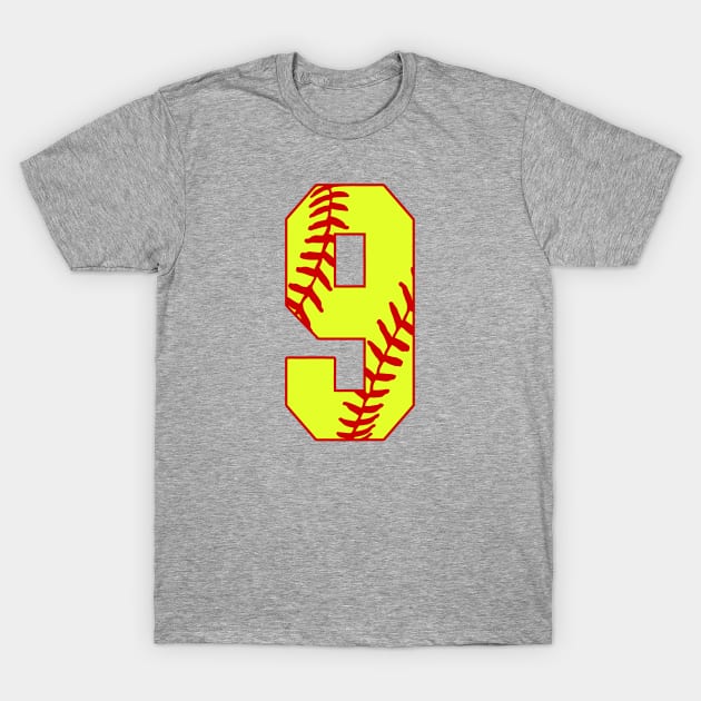 Fastpitch Softball Number 9 #9 Softball Shirt Jersey Uniform Favorite Player Biggest Fan T-Shirt by TeeCreations